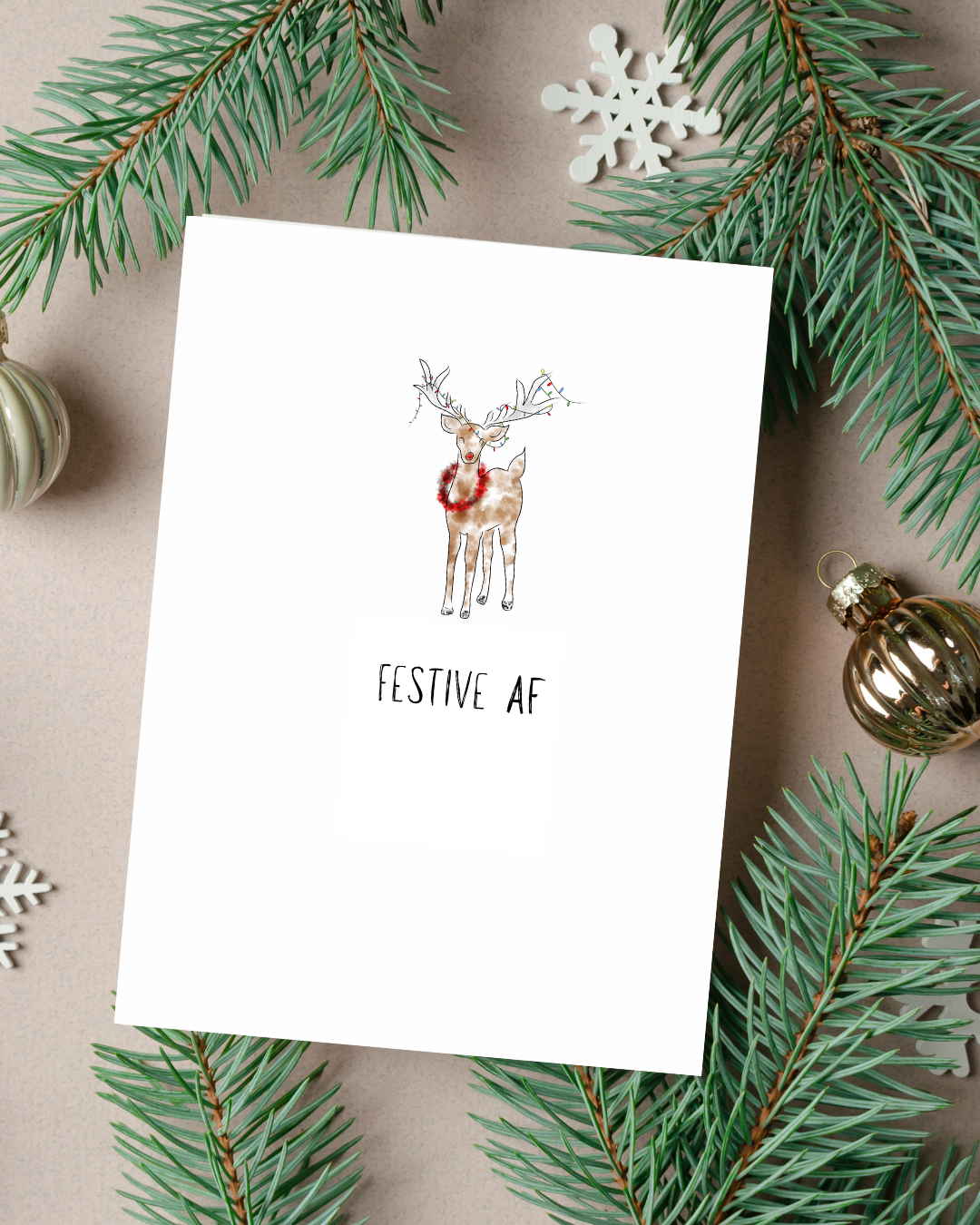 🎄 “Festive AF” Holiday Card - Minimalist Collection | 4.25" x 5.5" card w/envelope | 2023 Holiday Collection