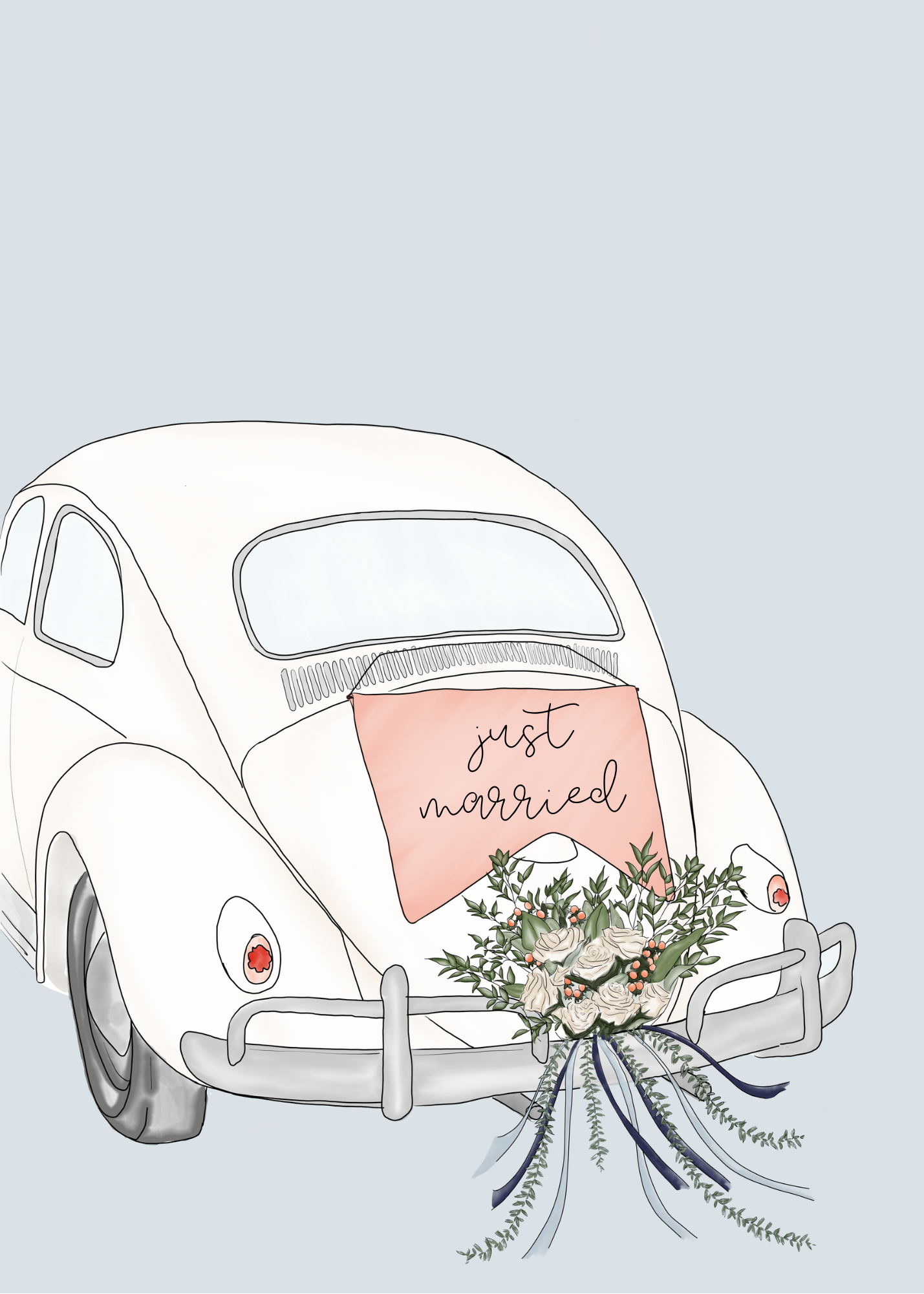 "Just Married" Wedding Card | 4.25x5.5" Card w/envelope