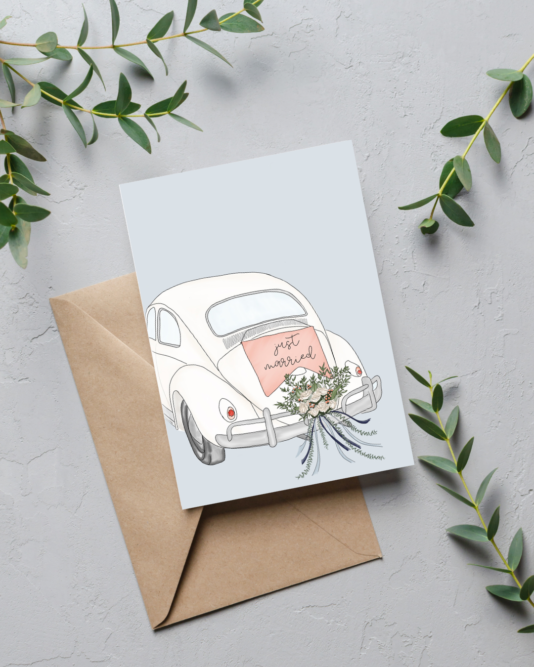 "Just Married" Wedding Card | 4.25x5.5" Card w/envelope