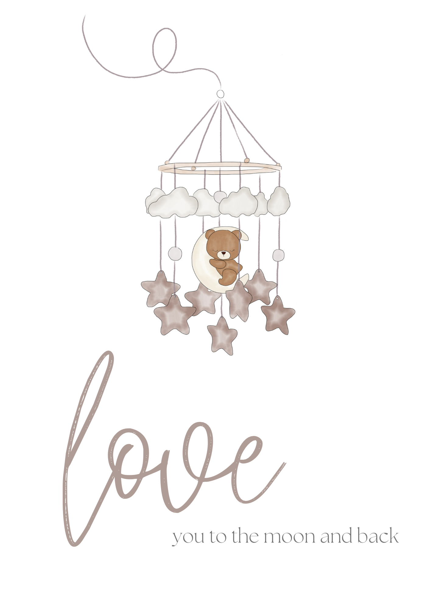 Moon & Bear Baby Shower Card | 4.25x5.5" Card w/envelope