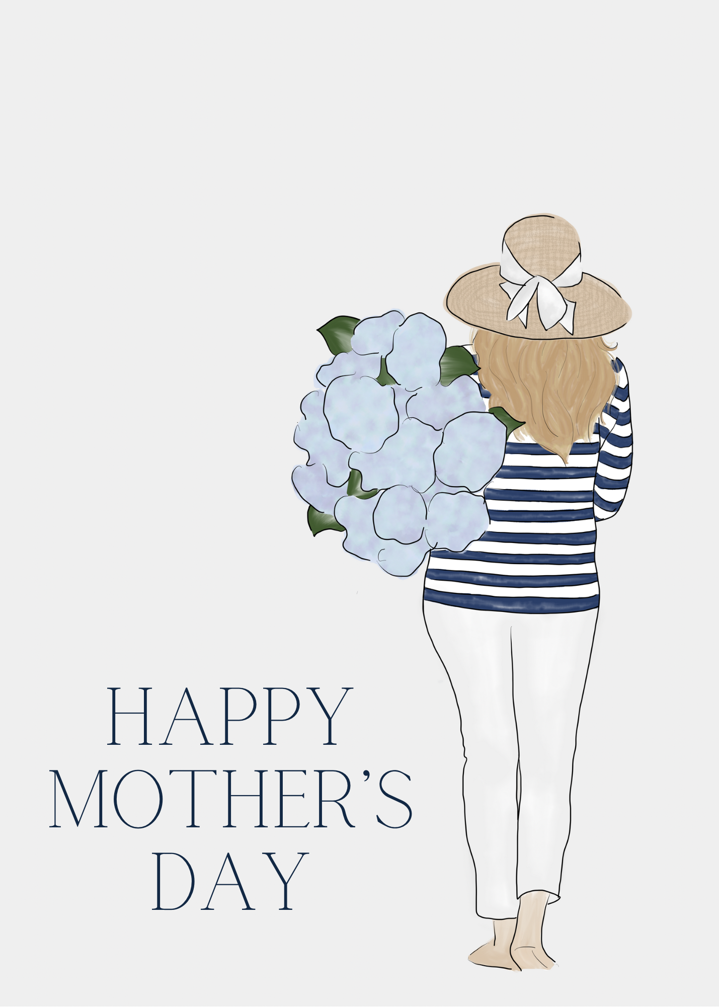"Happy Mother's Day" Woman with Hydrangeas card | 4.25"x5.5" card w/envelope