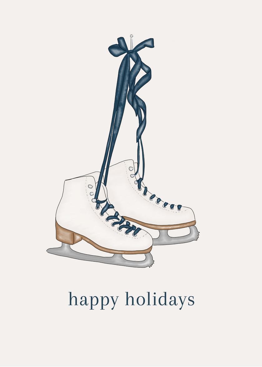 🎄 skates with navy ribbon Holiday Card | 4.25