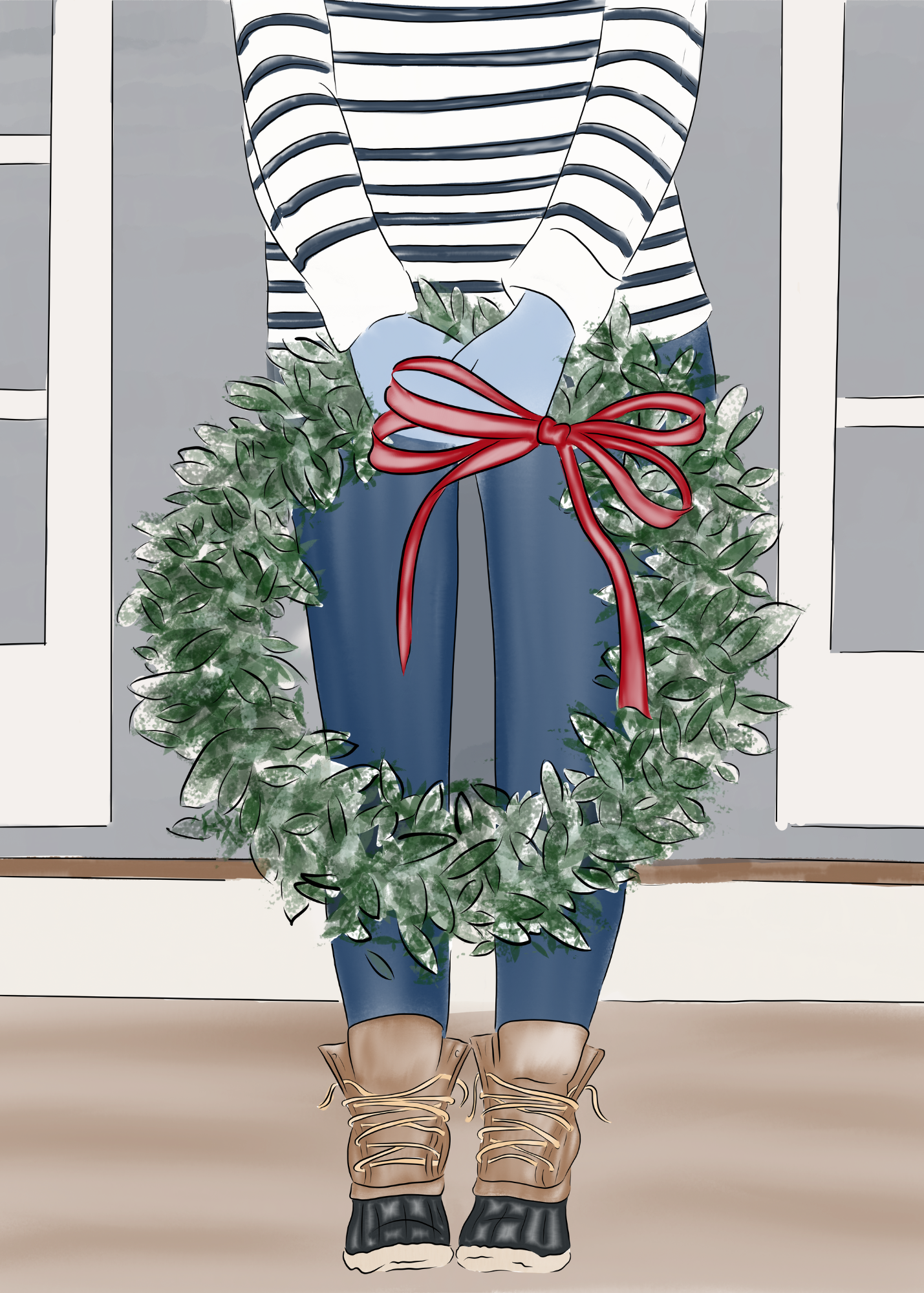 🎄 Bean Boots and Wreath Holiday Card | 4.25" x 5.5" card w/envelope | 2024 Holiday Collection