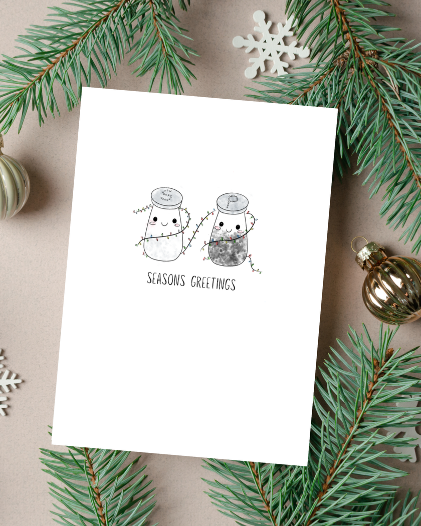 🎄 “Seasons Greetings” S & P Shakers Holiday Card - Minimalist Collection | 4.25