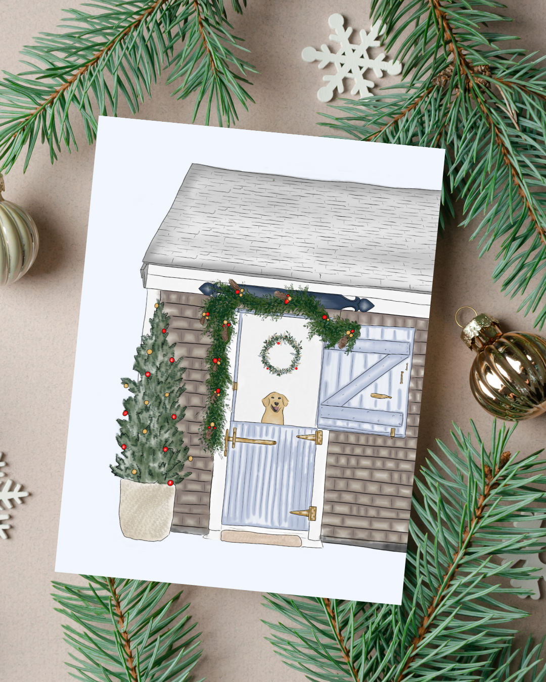🎄 Coastal Cottage Holiday Card | 4.25" x 5.5" card w/envelope | 2023 Holiday Collection