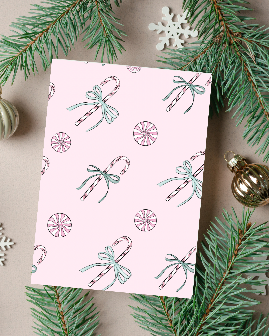 🎄 Pink Peppermint Holiday Card | 4.25" x 5.5" card w/envelope | 2024 Holiday Collection