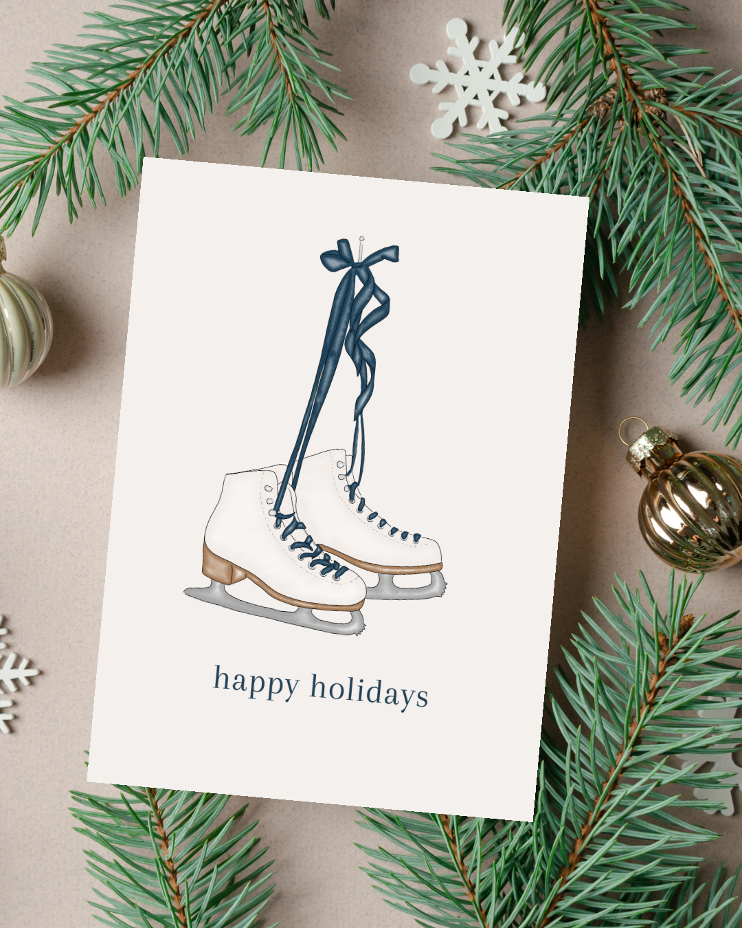 🎄 skates with navy ribbon Holiday Card | 4.25