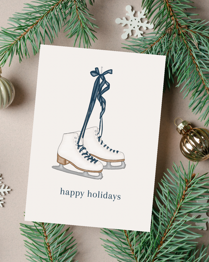 🎄 skates with navy ribbon Holiday Card | 4.25