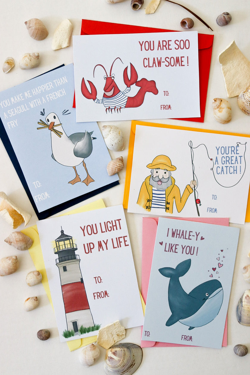 💕 Pack of 20 School Valentines - Seaside Collection (with envelopes)