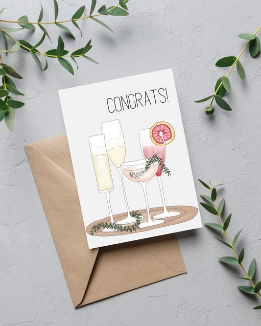 "Congrats!" Wedding/Celebration Card | 4.25x5.5" Card w/envelope