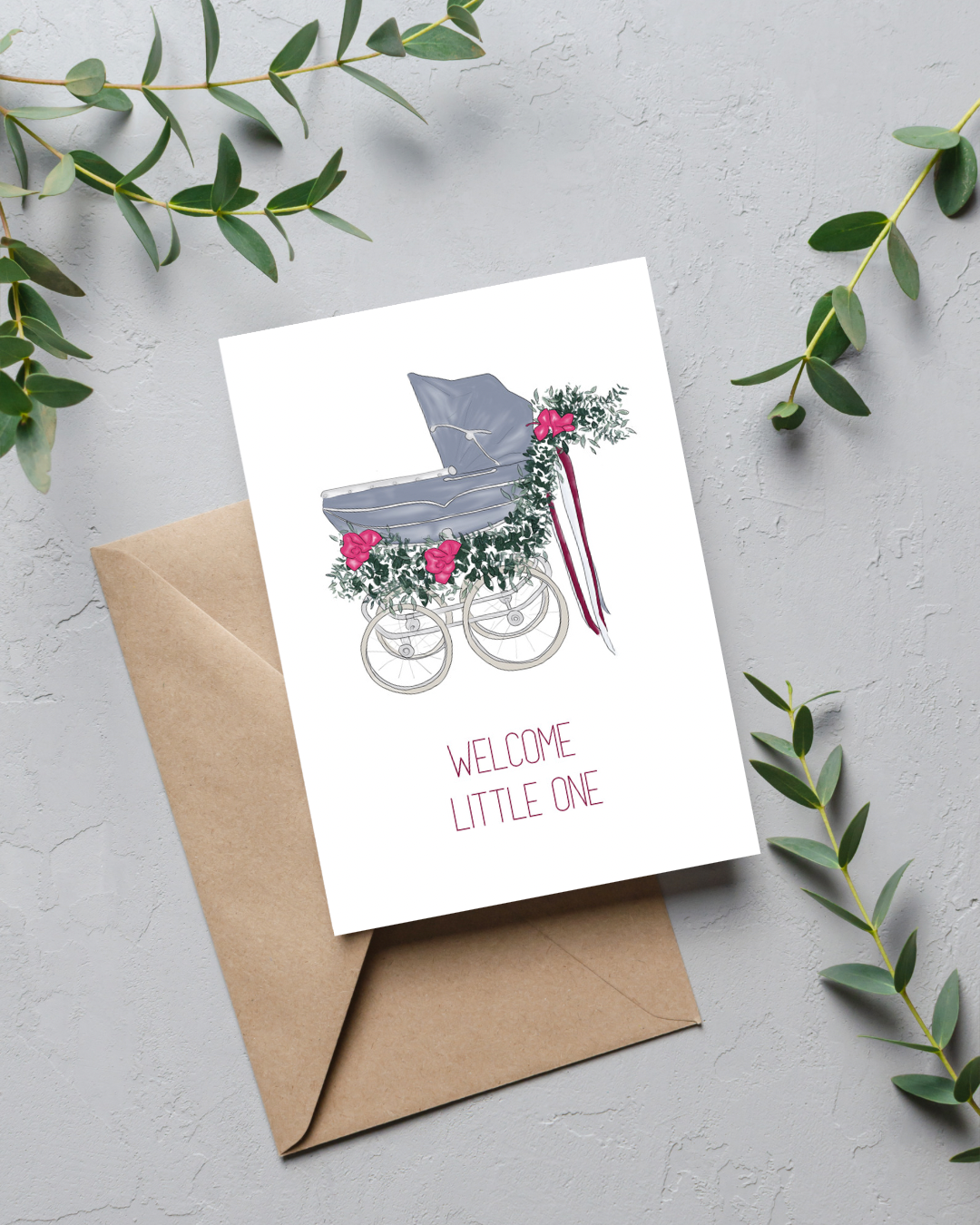Baby Carriage Baby Shower Card | 4.25x5.5" Card w/envelope
