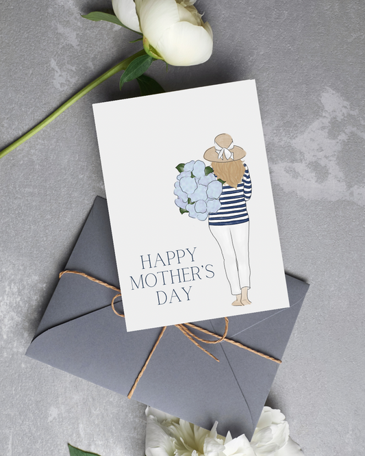 "Happy Mother's Day" Woman with Hydrangeas card | 4.25"x5.5" card w/envelope