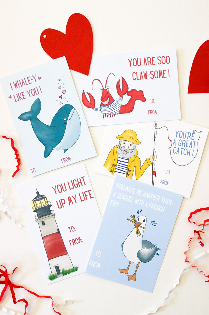 💕 Pack of 30 School Valentines - Seaside Collection (no envelopes)