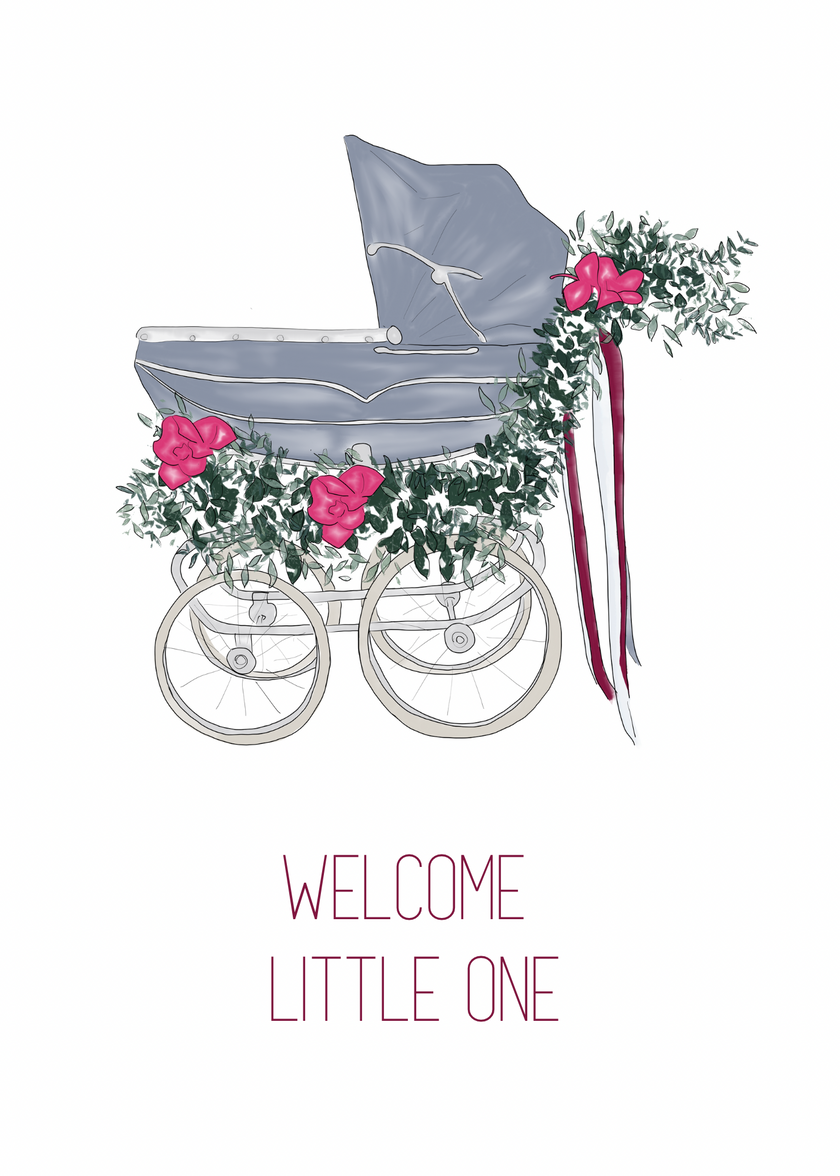 Baby Carriage Baby Shower Card | 4.25x5.5