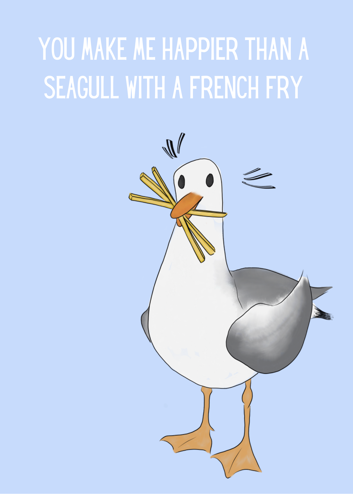 💕 Seagull w/French Fries Greeting Card