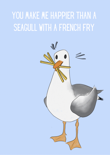 💕 Seagull w/French Fries Greeting Card