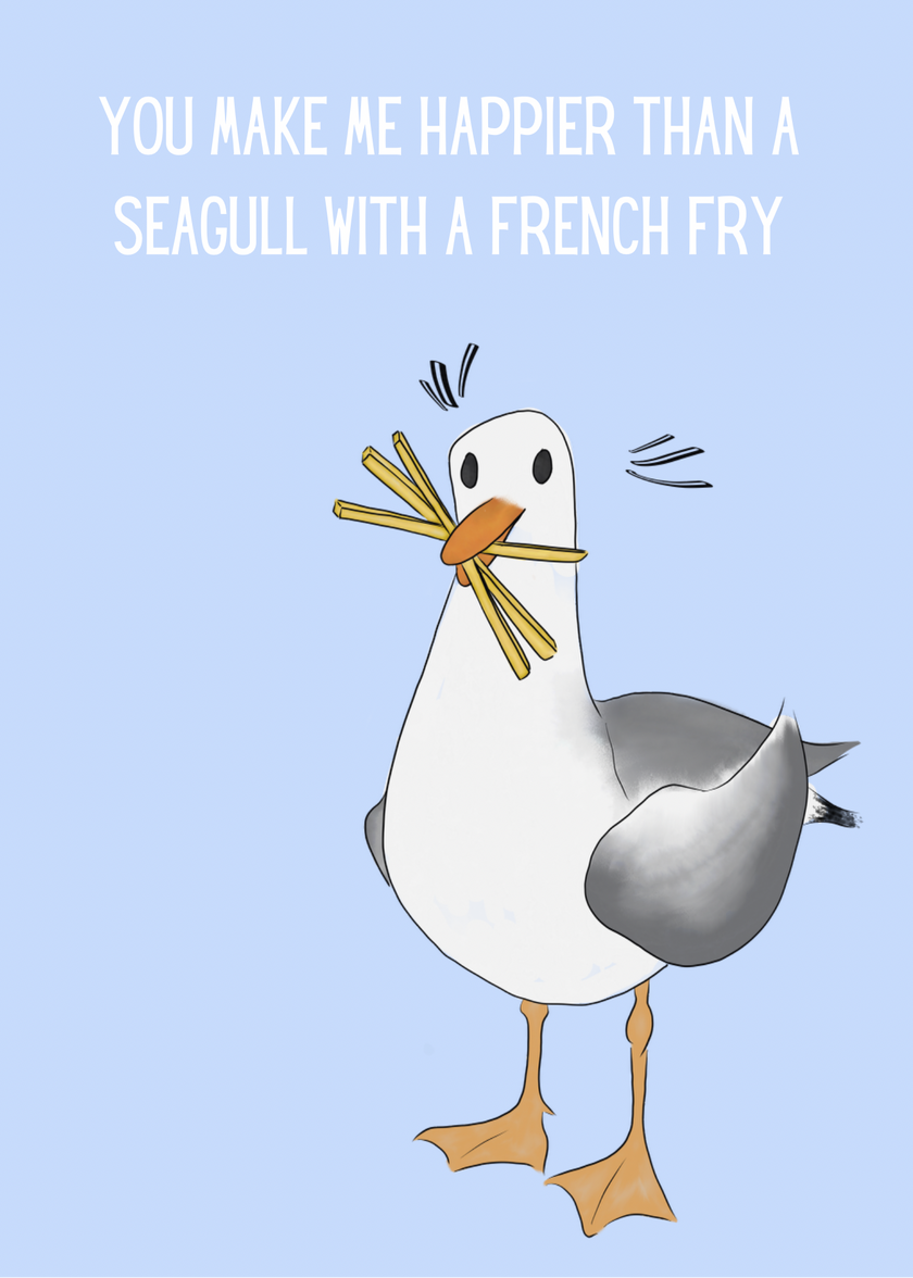 💕 Seagull w/French Fries Greeting Card