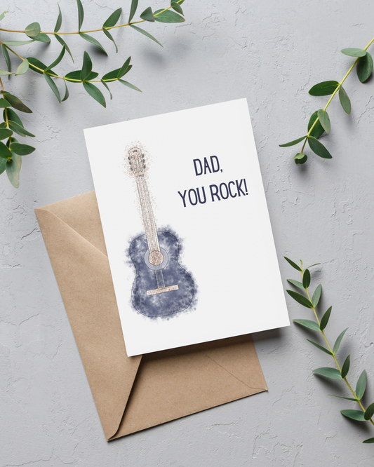 "Dad, you rock!" Father's Day Card | 4.25x5.5" Card w/ blue envelope