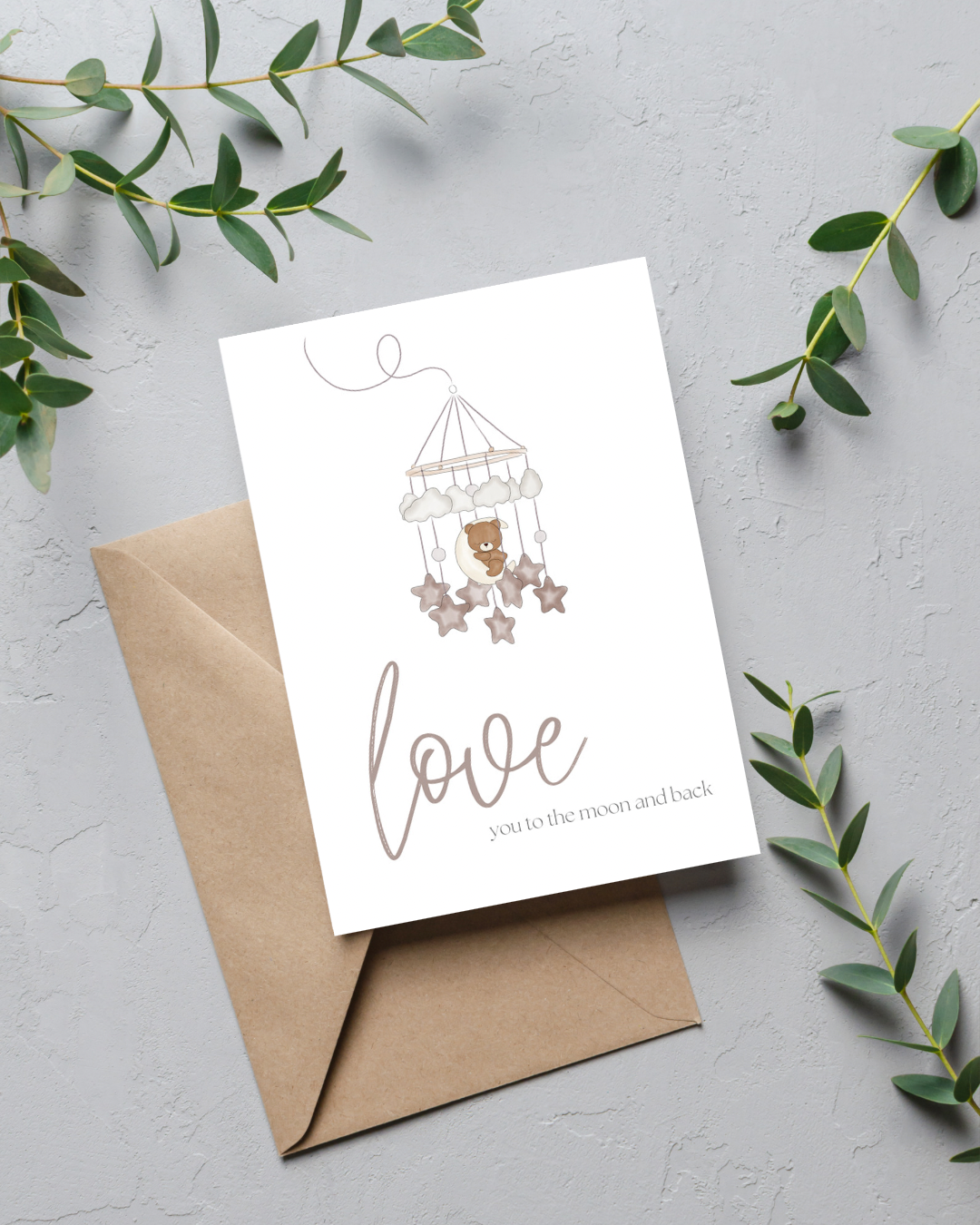 Moon & Bear Baby Shower Card | 4.25x5.5